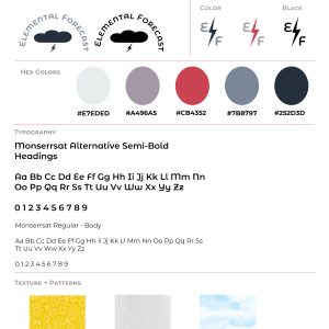 An example of a brand package includes a logo, brand mark variations in color and black, a color palette, typography, textures, and patterns.